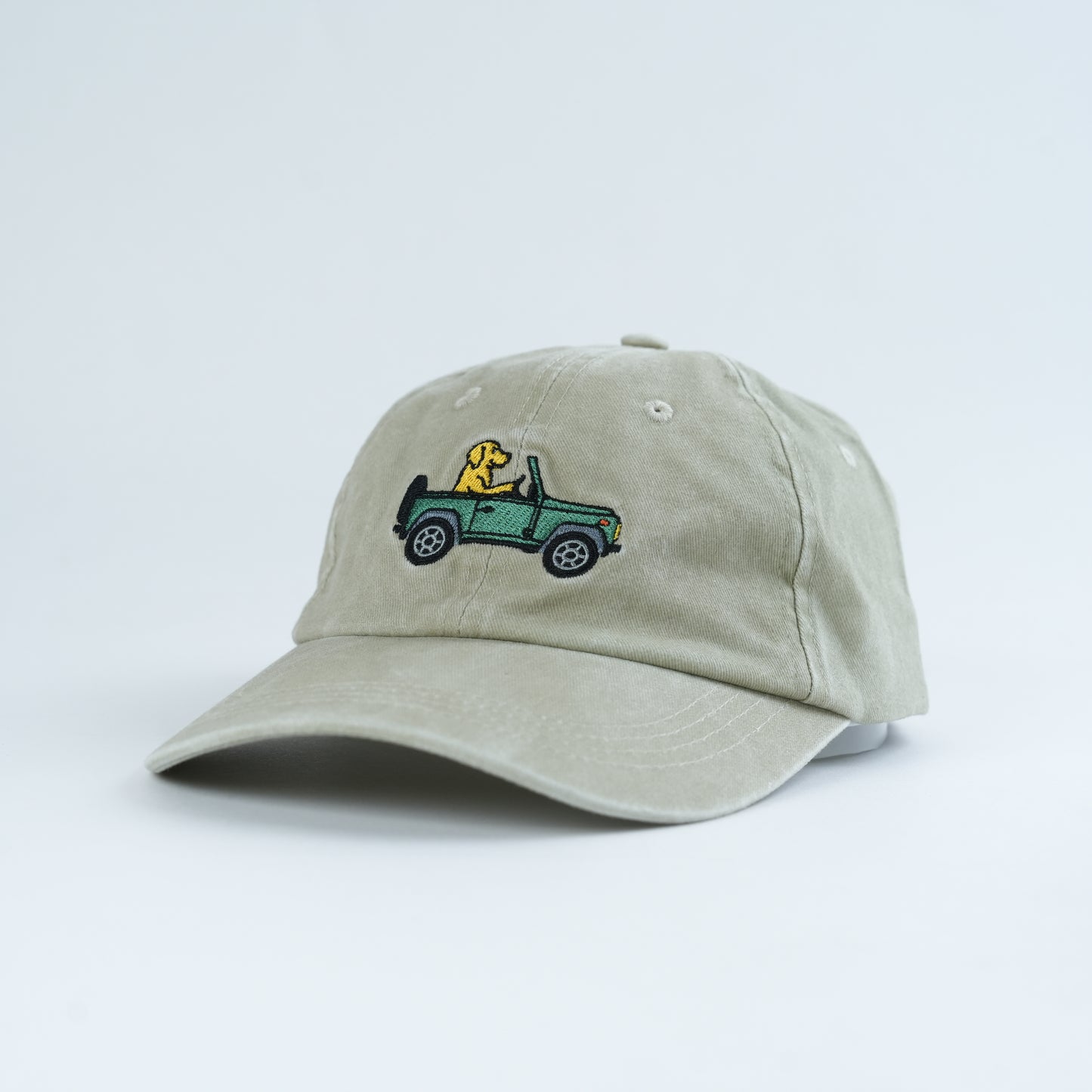 Hund in Jeep Cap I beige grün washed